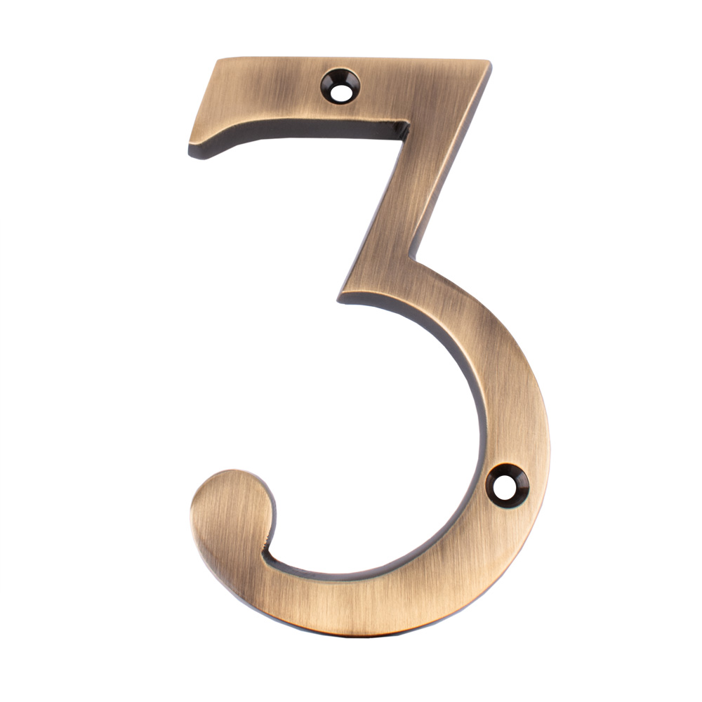 Dart Number 3 Door Numeral - Antique Brass
